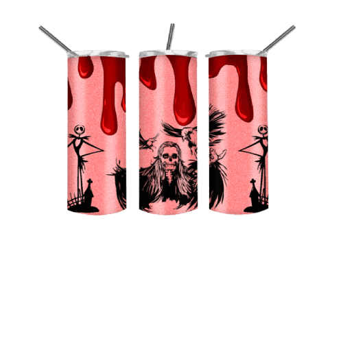 Bloody red 20 oz Skinny Tumbler for Halloween, Scarecrow, Skeleton Skull face on red tumbler