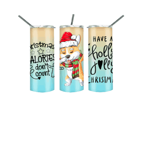 Christmas calorie don't count 20 oz blue and yellow Skinny Tumbler for Christmas, Have A Holly Jolly Christmas