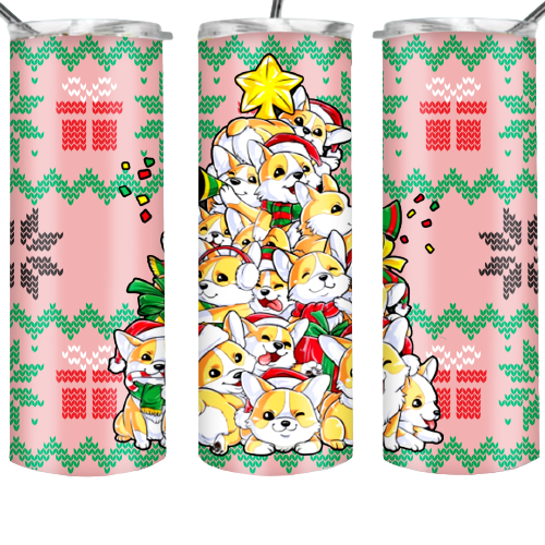 Christmas Tree made with Cute puppies 20 oz Green White Skinny Tumbler for Christmas, Ugly sweater print on tumbler Christmas Tree made with Cute puppies 20 oz Green White Skinny Tumbler for Christmas, Ugly sweater print on tumbler