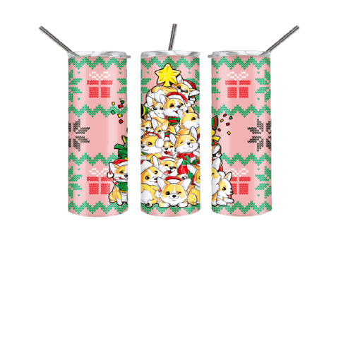 Christmas Tree made with Cute puppies 20 oz Green White Skinny Tumbler for Christmas, Ugly sweater print on tumbler