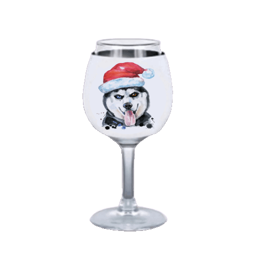 German shepherd christmas dog on wine glass cover, Gift for mom, Gift for her, Wine Glass Holder, Wine Glass Insulator, Sleeve for Wine Glass