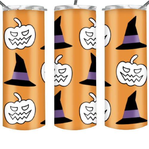 Scary Pumpkin Witch Hat Skinny Tumbler for Halloween, Spooky Cute Halloween Tumbler Scary Pumpkin Witch Hat Skinny Tumbler for Halloween, Spooky Cute Halloween Tumbler