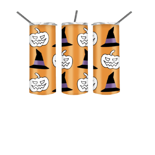 Scary Pumpkin Witch Hat Skinny Tumbler for Halloween, Spooky Cute Halloween Tumbler