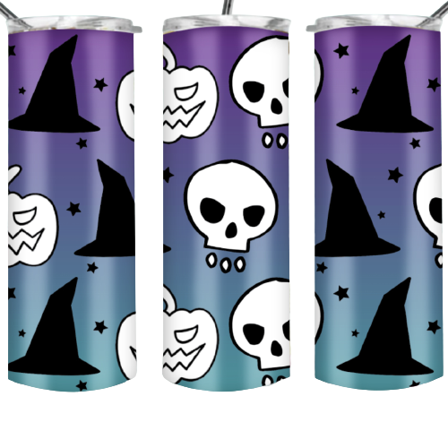 Skull, Scary Pumpkin, Witch Hat 20pz Skinny Tumbler for Halloween, Purple Tumbler, Cute Halloween Tumbler Skull, Scary Pumpkin, Witch Hat 20pz Skinny Tumbler for Halloween, Purple Tumbler, Cute Halloween Tumbler