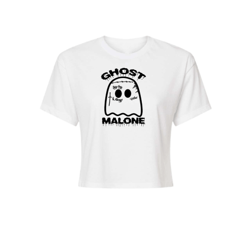Ghost Malone White Crop Top for Girls, Croptop for her, Cute Ghost image on shirt, Cute Croptop for her