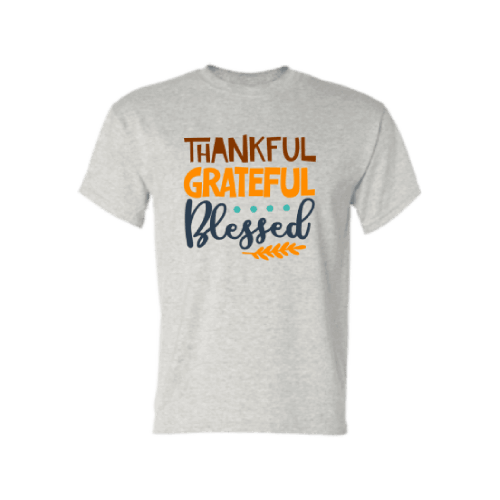 Thankful Grateful Blessed Ash Color T-shirt For Adult, Religious Gift Shirt, Fall Season, Thankful Shirt