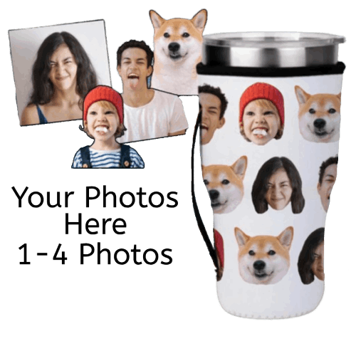 Custom Photo on Neoprene cup sleeve, Face neoprene cup sleeve with handle, Neoprene iced coffee sleeve, Coffee Gift Ideas, Beverage Holder
