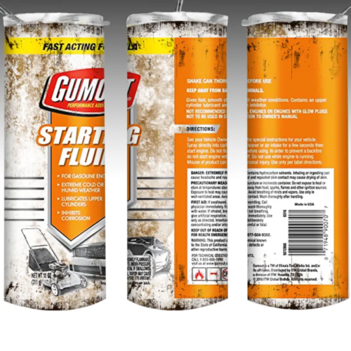 Gumout Starting Fluid-Inspired Tumbler - Car Enthusiast, and DIY Professional Tumbler - Perfect Gift for Him